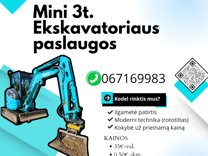 Mini ekskavatoriaus nuoma